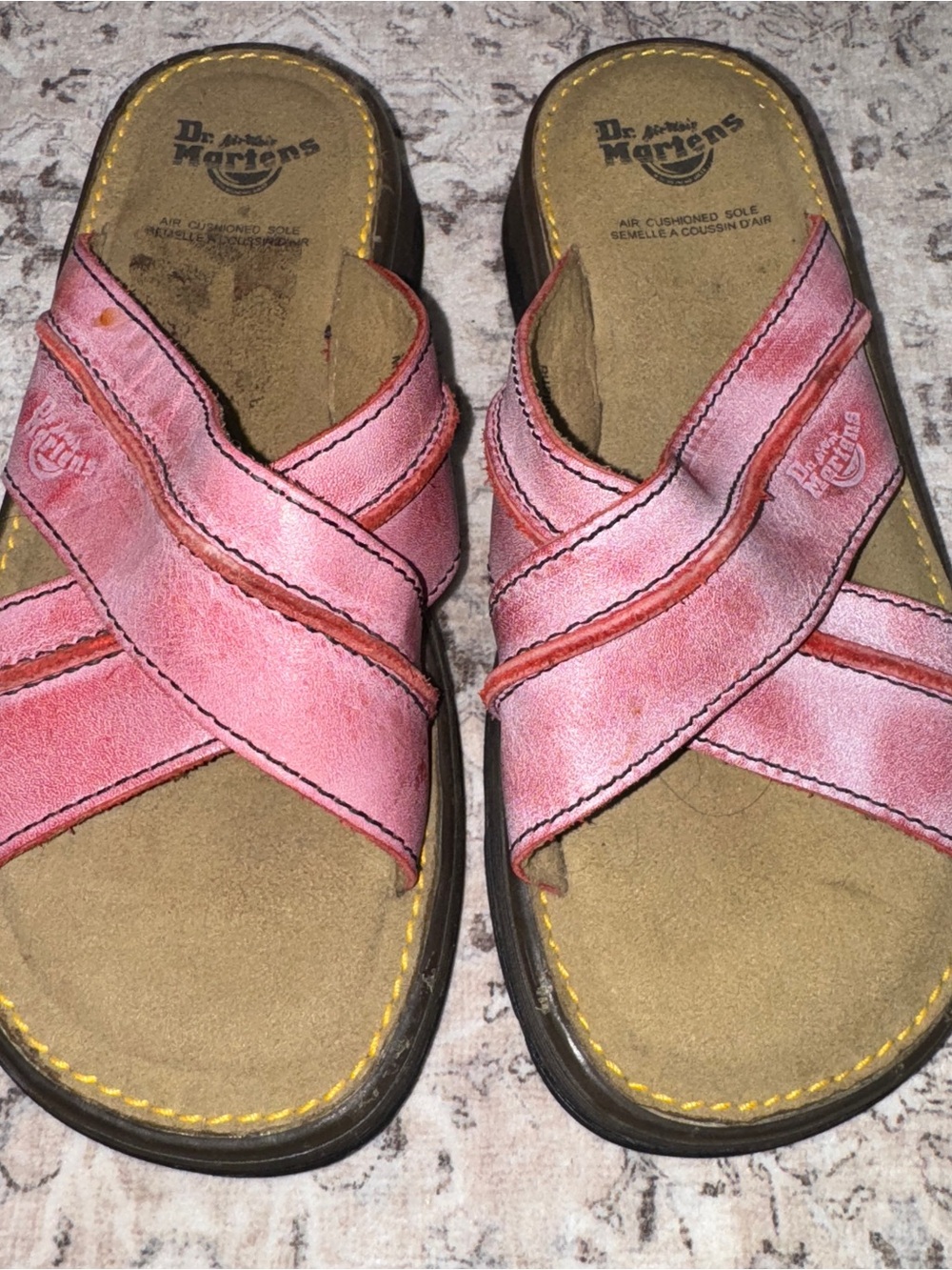 Dr. Martens Women's Red Leather Logo Contrast Stitch lide Sandals US 6 - 6.5